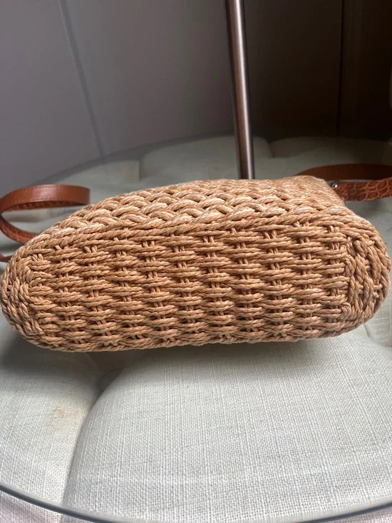 Brighton Eva Woven Straw Tote Shoulder Crossbody Bag with Brown Leather Trim - Picture 7 of 16